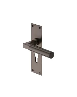 Heritage Brass Door Handle for Euro Profile Plate Bauhaus Design Matt Bronze finish