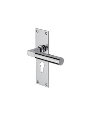 Heritage Brass Door Handle for Euro Profile Plate Bauhaus Design Polished Chrome finish