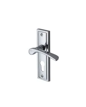 Heritage Brass Door Handle for Euro Profile Plate Boston Design Polished Chrome finish