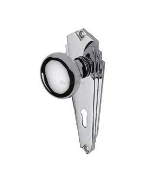 Heritage Brass Mortice Knob on Lock Plate Broadway Design Polished Chrome finish