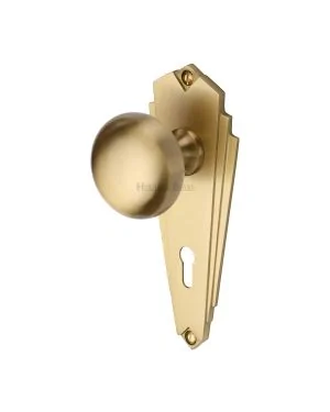 Heritage Brass Mortice Knob on Lock Plate Broadway Design Satin Brass finish