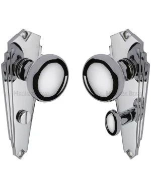 Heritage Brass Mortice Knob on Bathroom Plate Broadway Design Polished Chrome finish