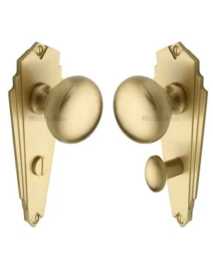 Heritage Brass Mortice Knob on Bathroom Plate Broadway Design Satin Brass finish