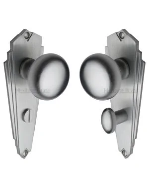 Heritage Brass Mortice Knob on Bathroom Plate Broadway Design Satin Chrome finish