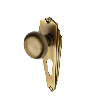 Heritage Brass Mortice Knob on Euro Profile Plate Broadway Design Antique finish