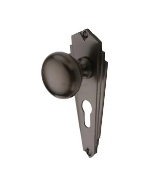 Heritage Brass Mortice Knob on Euro Profile Plate Broadway Design Matt Bronze finish