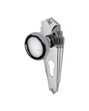 Heritage Brass Mortice Knob on Euro Profile Plate Broadway Design Polished Chrome finish