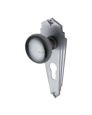 Heritage Brass Mortice Knob on Euro Profile Plate Broadway Design Satin Chrome finish