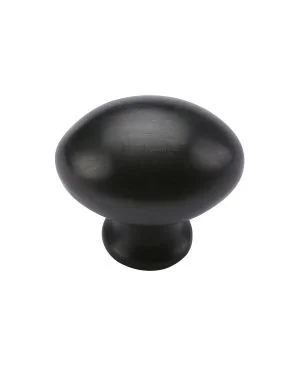Heritage Brass Cabinet Knob Victorian Oval Design 32mm Matt Black finish