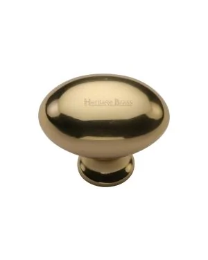Heritage Brass Cabinet Knob Oval Design 32mm Polished Brass finish