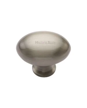 Heritage Brass Cabinet Knob Oval Design 32mm Satin Nickel finish