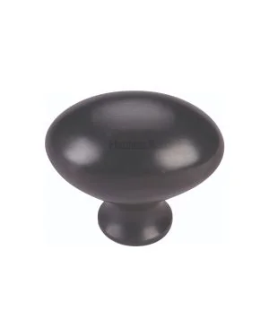 Heritage Brass Cabinet Knob Victorian Oval Design 38mm Matt Black finish