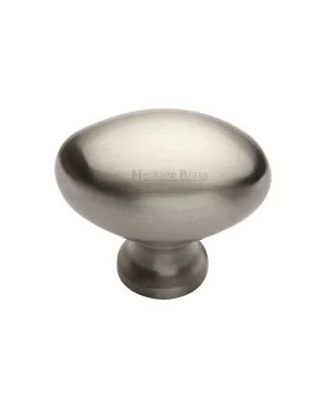 Heritage Brass Cabinet Knob Oval Design 38mm Satin Nickel finish