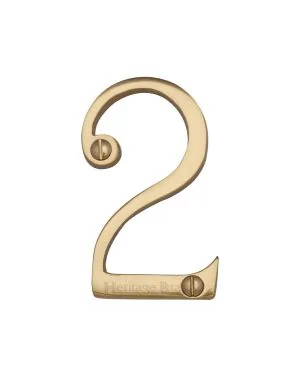 Heritage Brass Numeral 2 Face Fix 76mm (3") Polished Brass finish