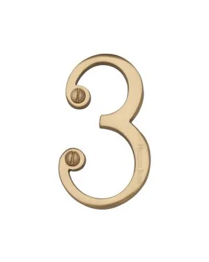 Heritage Brass Numeral 3 Face Fix 76mm (3") Polished Brass finish