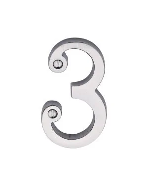 Heritage Brass Numeral 3 Face Fix 76mm (3") Polished Chrome finish