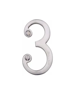 Heritage Brass Numeral 3 Face Fix 76mm (3") Satin Chrome finish