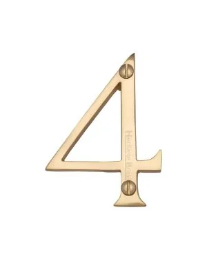 Heritage Brass Numeral 4 Face Fix 76mm (3") Polished Brass finish
