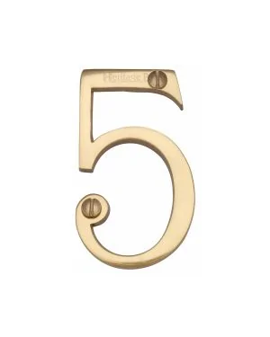 Heritage Brass Numeral 5 Face Fix 76mm (3") Polished Brass finish