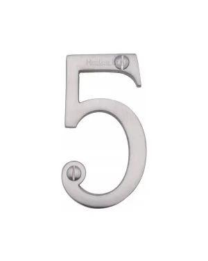 Heritage Brass Numeral 5 Face Fix 76mm (3") Satin Chrome finish