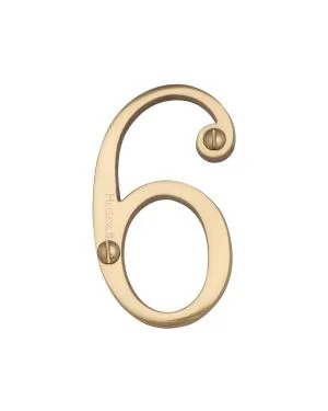 Heritage Brass Numeral 6 Face Fix 76mm (3") Polished Brass finish