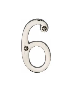 Heritage Brass Numeral 6 Face Fix 76mm (3") Polished Nickel finish