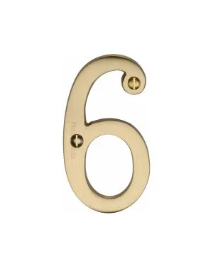 Heritage Brass Numeral 6 Face Fix 76mm (3") Satin Brass finish
