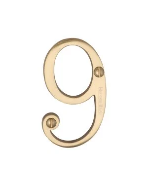 Heritage Brass Numeral 9 Face Fix 76mm (3") Polished Brass finish