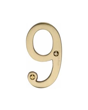 Heritage Brass Numeral 9 Face Fix 76mm (3") Satin Brass finish