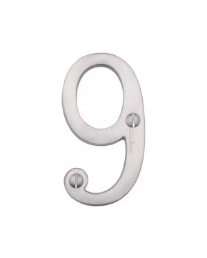 Heritage Brass Numeral 9 Face Fix 76mm (3") Satin Chrome finish