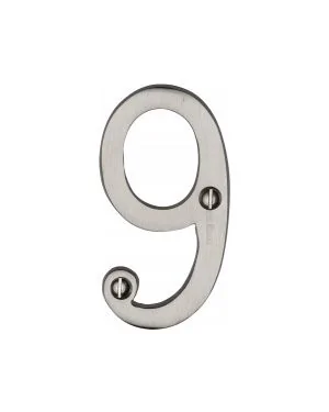 Heritage Brass Numeral 9 Face Fix 76mm (3") Satin Nickel finish