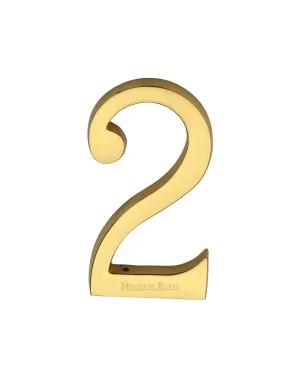 Heritage Brass Numeral 2 Concealed Fix 76mm (3") Unlacquered Brass finish