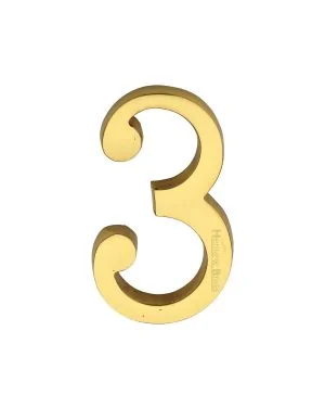 Heritage Brass Numeral 3 Concealed Fix 76mm (3") Polished Brass finish