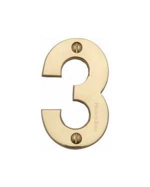 Heritage Brass Numeral 3 Face Fix 76mm (3) Polished Brass finish