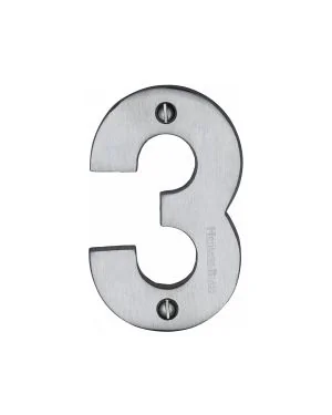 Heritage Brass Numeral 3 Face Fix 76mm (3") Satin Chrome finish