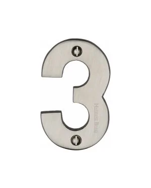 Heritage Brass Numeral 3 Face Fix 76mm (3) Satin Nickel finish