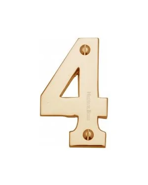Heritage Brass Numeral 4 Face Fix 76mm (3") Polished Brass finish