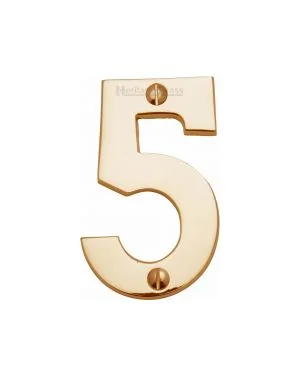 Heritage Brass Numeral 5 Face Fix 76mm (3") Polished Brass finish