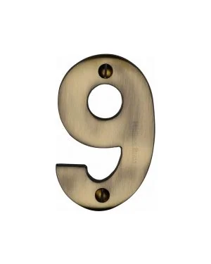 Heritage Brass Numeral 9 Face Fix 76mm (3) Antique finish
