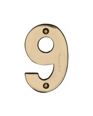 Heritage Brass Numeral 9 Face Fix 76mm (3") Polished Brass finish