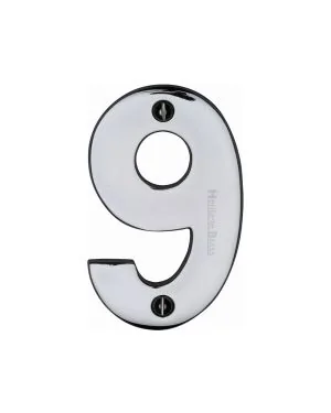 Heritage Brass Numeral 9 Face Fix 76mm (3") Polished Chrome finish