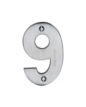 Heritage Brass Numeral 9 Face Fix 76mm (3") Satin Chrome finish