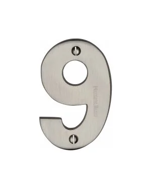 Heritage Brass Numeral 9 Face Fix 76mm (3) Satin Nickel finish