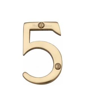 Heritage Brass Numeral 5 Face Fix 51mm (2") Polished Brass finish