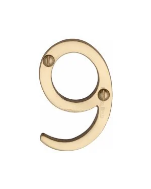 Heritage Brass Numeral 9 Face Fix 51mm (2") Polished Brass finish