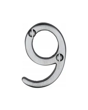 Heritage Brass Numeral 9 Face Fix 51mm (2") Satin Chrome finish
