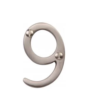 Heritage Brass Numeral 9 Face Fix 51mm (2") Satin Nickel finish
