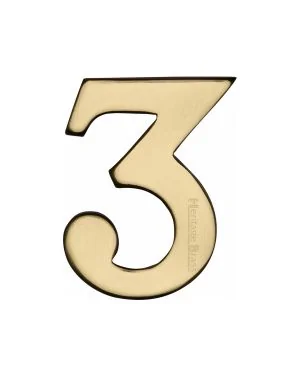 Heritage Brass Numeral 3 Self Adhesive 51mm (2") Polished Brass finish