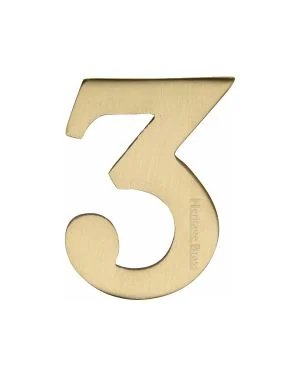 Heritage Brass Numeral 3 Self Adhesive 51mm (2") Satin Brass finish