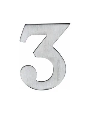Heritage Brass Numeral 3 Self Adhesive 51mm (2") Satin Chrome finish
